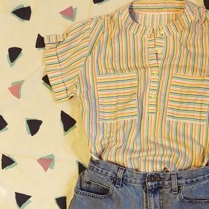 Super Cute Rainbow Striped Vintage Top or Tunic